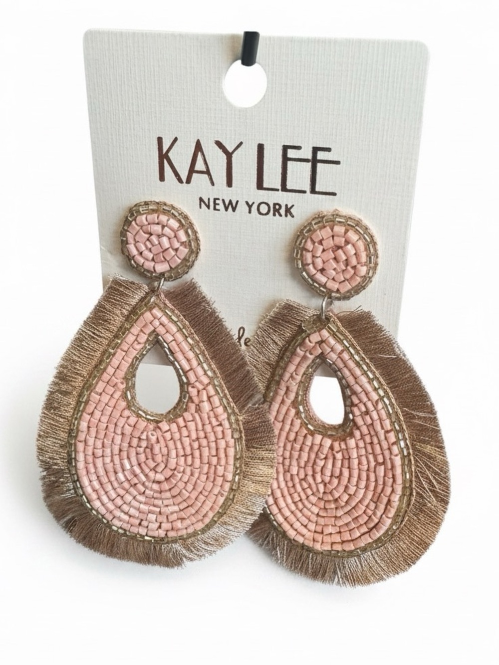 Kay Lee Pink Beaded Teardrop Fringe Earrings